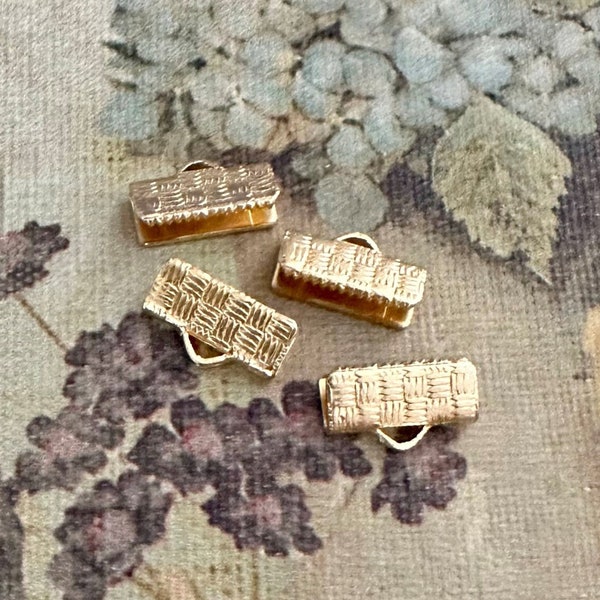 4 Vintage Gold Crimp End Bars, Vintage End Bars, Leather End Bars, Velvet End Bars, Made in USA