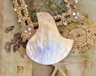 pendentif vintage en nacre, charme de coquille, pendentif en nacre