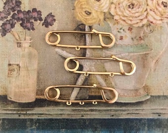 Vintage Safety Pin, Vintage Art Deco Brooch Pin, Heavy Duty Safety Pin, Gold Safety Pin