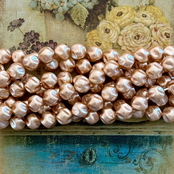 Vintage Baroque Pearl Beads with Loops, 14mm Blush Pink Baroque Pearl Beads, Vintage Round Beads, Large Pearl Beads - 10