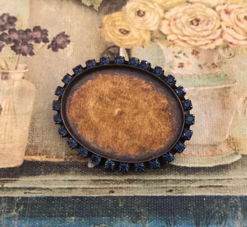 Made in USA Vintage Rhinestone Setting 40x30mm Cabochon Settings Vintage Cabochon Setting