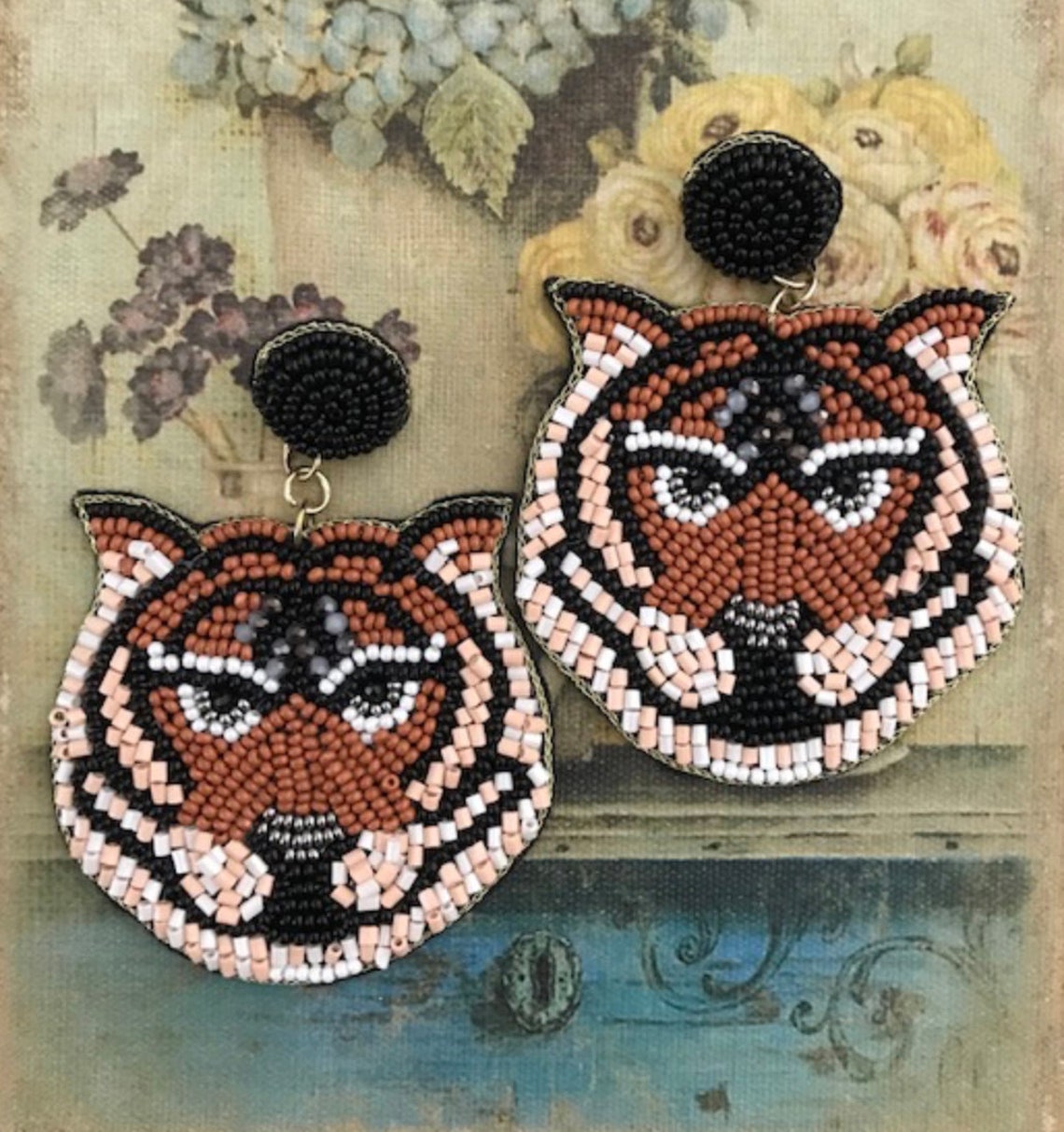 Tiger Earring Handmade Beaded Statement Earring Seed Bead Etsy
