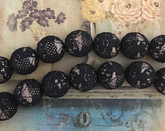 10 Vintage Lace Wrapped Beads, 20mm Round Beads, Large Vintage Beads, Vintage Victorian Lace Beads