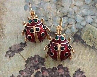 Vintage Enamel Ladybug Earring, Vintage Bug Insect Earring, Vintage Enamel Earring