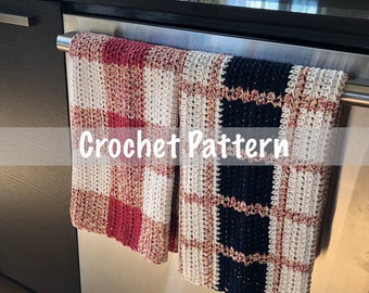 Gingham Check and Plaid Hand Towel Patterns, Tea Towel Crochet, PDF Pattern