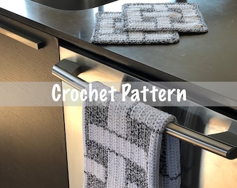 Basketweave Hand Towel and Dishcloth Patterns, Tea Towel Crochet, Dish Towel, PDF Pattern