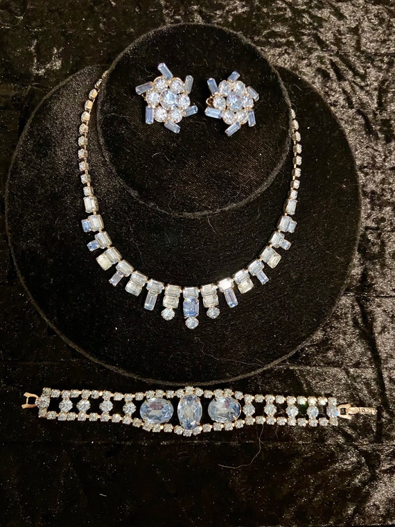 Vintage Silver Tone and Blue Set