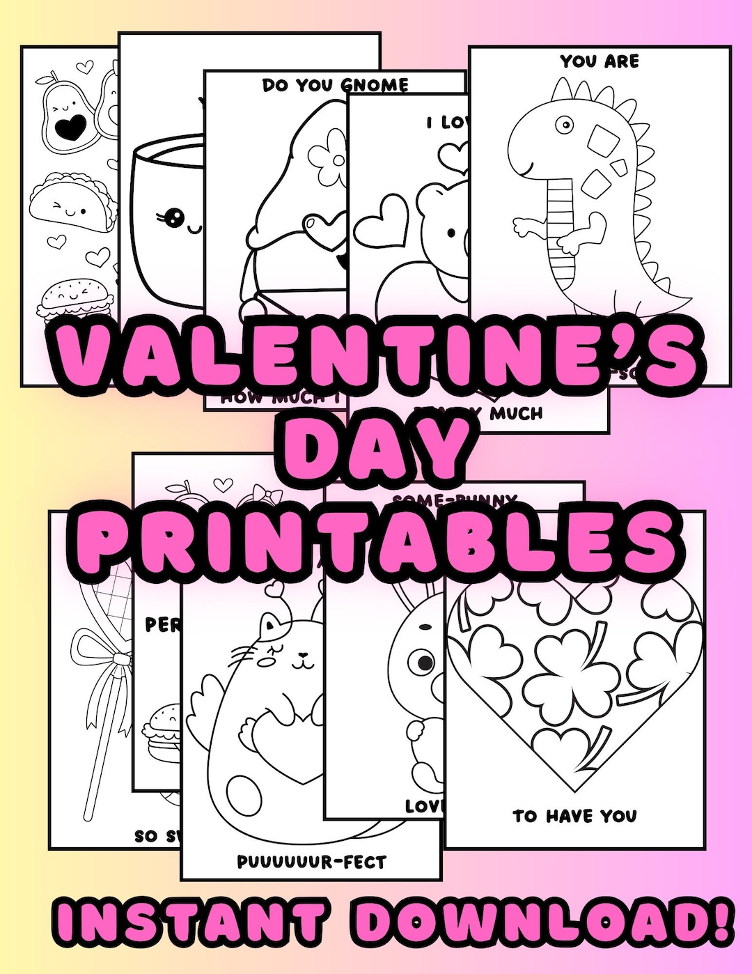 Valentine's Day Coloring Pages PDF Files Instant Download