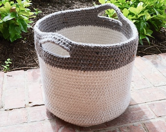 Crochet Basket Pattern • Large Crochet Basket • Woven Basket with Handles • PDF pattern • Easy Basket Crochet Pattern