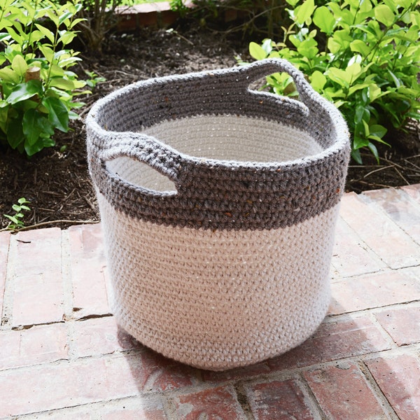 Crochet Basket Pattern • Large Crochet Basket • Woven Basket with Handles • PDF pattern • Easy Basket Crochet Pattern