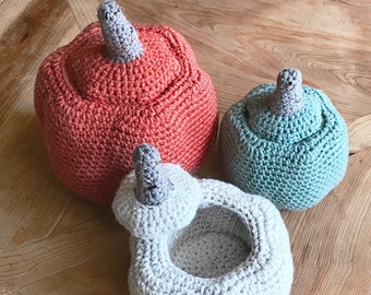 Conjunto de patrones de cesta de calabaza de crochet • Decoración de calabaza de otoño • Patrón de calabaza de crochet • Patrón PDF • Patrón de cesta de crochet fácil