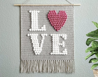 Crochet Love Wall Hanging Pattern • Heart Crochet Wall Hanging Pattern • Valentines Day Pattern • PDF Digital Download