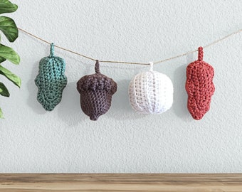 Crochet Fall Garland Pattern • Pumpkin Fall Decor • Crochet Leaf Acorn Garland • Fall Amigurumi Pattern