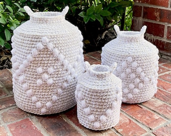 Crochet Decorative Basket Set Pattern • Basket with Handles • Large Crochet Basket • Woven Crochet Basket