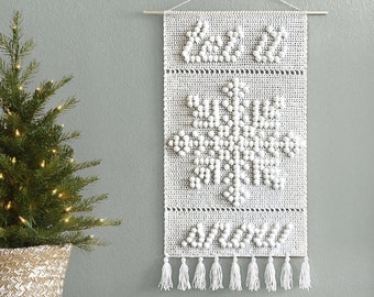 Crochet Let it Snow Wall Hanging Pattern • Snowflake Wall Hanging • Bobble Christmas Patterns • Winter Wall Hanging Crochet Pattern