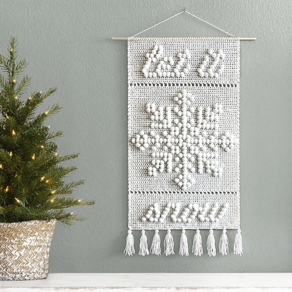 Crochet Let it Snow Wall Hanging Pattern • Snowflake Wall Hanging • Bobble Christmas Patterns • Winter Wall Hanging Crochet Pattern
