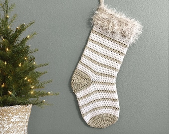 Patrón de medias de rayas tejidas a crochet • Patrones de calcetines navideños • Patrón de crochet para colgar en la pared de Navidad