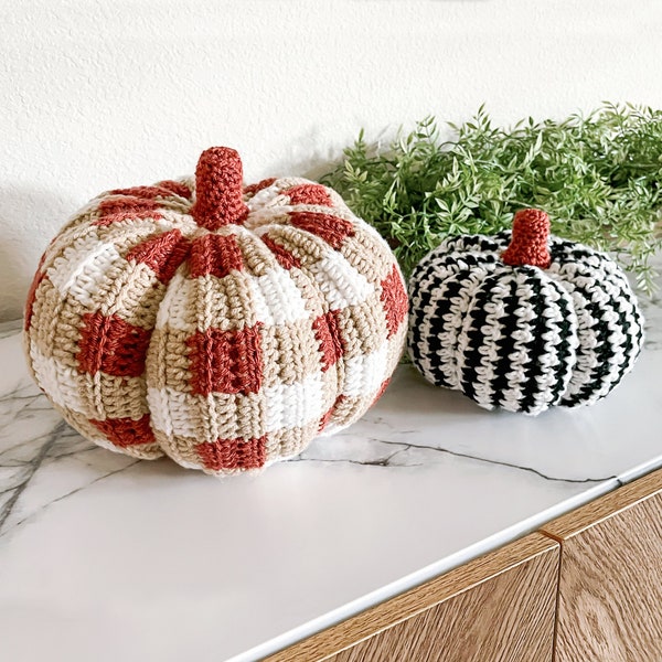 Crochet Fall Pumpkins Pattern Set • Gingham Plaid and Houndstooth Pumpkin Pattern • Crochet Pumpkin Pattern • Crochet Pumpkin Sets