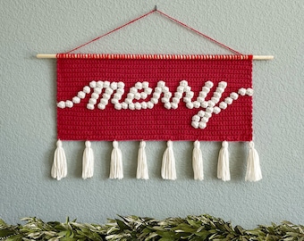 Patrón de crochet • Patrón de crochet para colgar en la pared con Feliz Navidad • Decoración navideña (Descarga en PDF)
