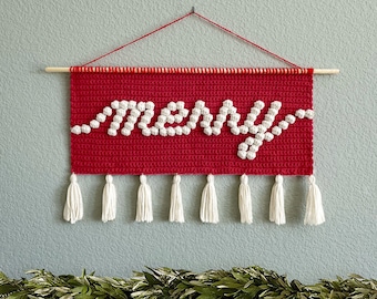 Crochet Merry Wall Hanging Pattern • Christmas Holiday Crochet Patterns • Merry Christmas Wall Hanging Pattern