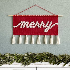 Crochet Merry Wall Hanging Pattern • Christmas Holiday Crochet Patterns • Merry Christmas Wall Hanging Pattern