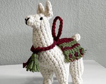 Patrón de adorno de llama a crochet • Patrón de adorno navideño a crochet • Amigurumi de llama pequeña fácil • Patrón de amigurumi de alpaca