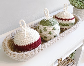 Crochet Dough Bowl Pattern with Ornaments • Ornament Balls Christmas Decor • Crochet Ornament Pattern • PDF pattern • Crochet Basket Pattern