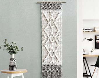 Patrón de tapiz de pared estilo boho con diamantes a crochet • Tapiz de pared • Patrón en PDF • Patrón de tapiz de pared a crochet