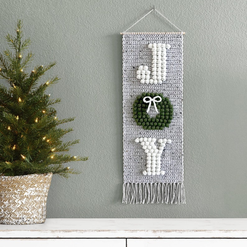 Crochet Joy Wall Hanging Pattern Christmas Wreath Holiday Crochet Patterns Joy to the World Wall Hanging Pattern image 1