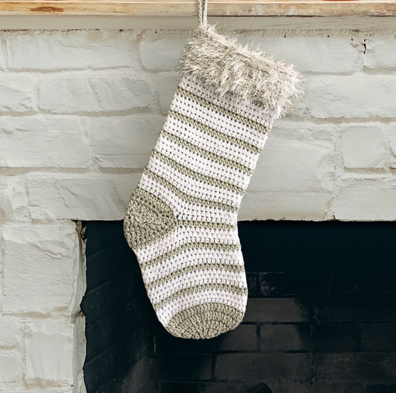 Crochet Striped Stocking Pattern Christmas Sock Patterns Christmas Wall Hanging Crochet Pattern image 2