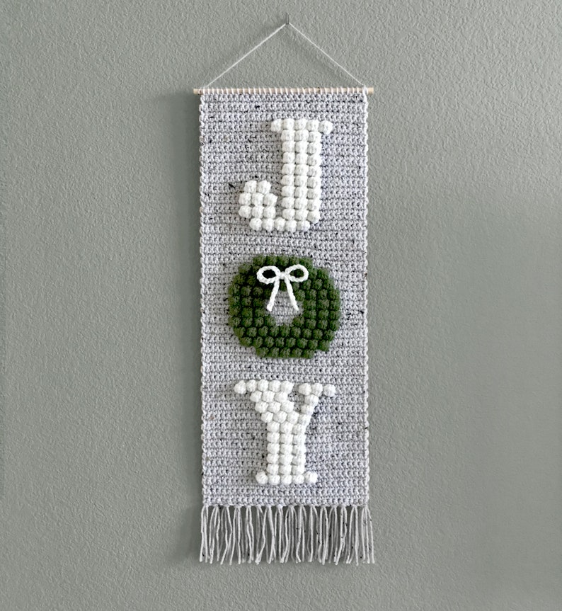 Crochet Joy Wall Hanging Pattern Christmas Wreath Holiday Crochet Patterns Joy to the World Wall Hanging Pattern image 2