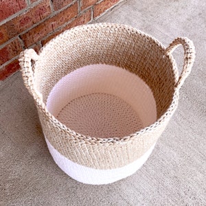 Crochet Two Tone Basket Pattern Large Crochet Basket Woven Basket with Handles PDF pattern Easy Basket Crochet Pattern image 2