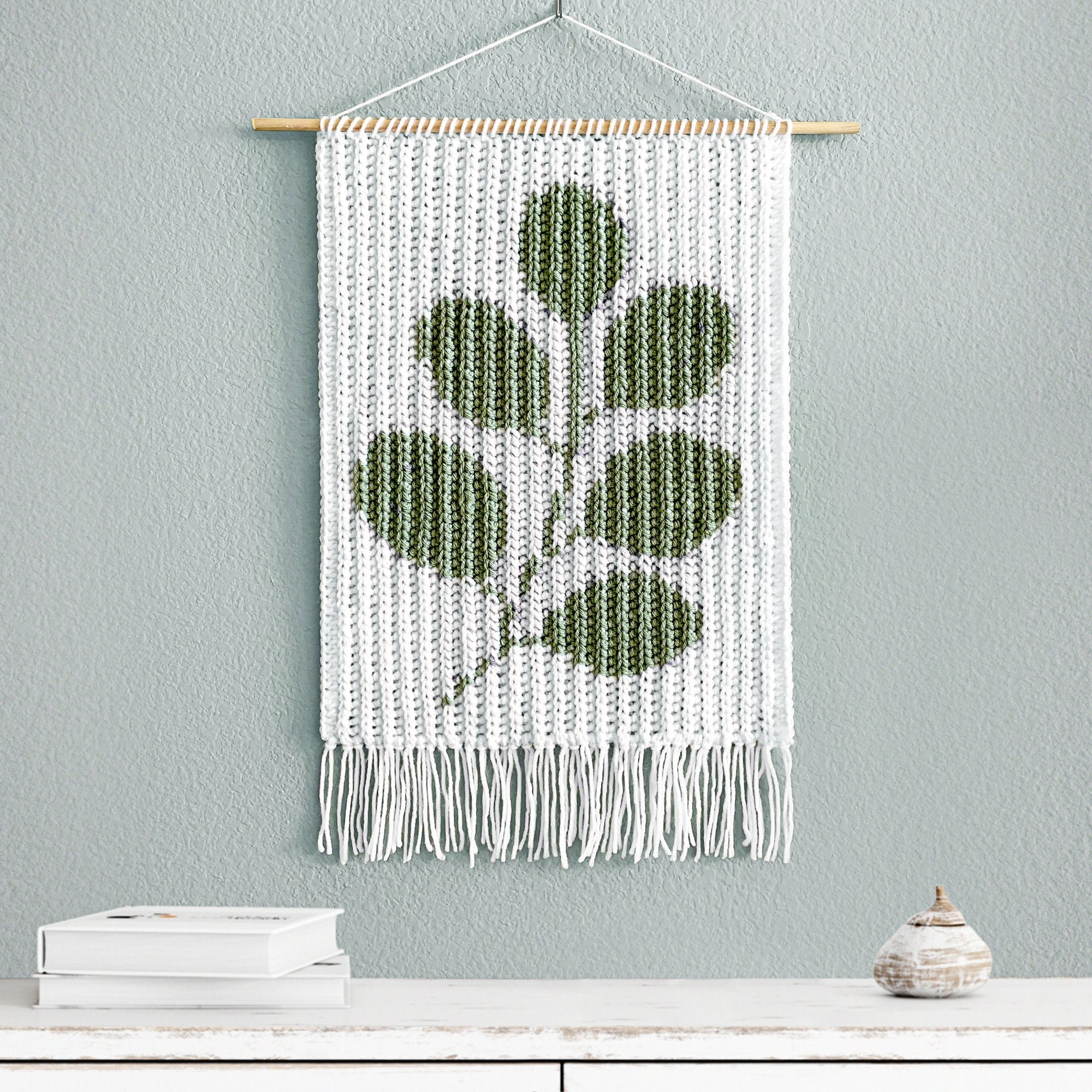 38 Hanging Plant Crochet Patterns to Brighten Your Home and Car Decor 28 Crochet Ribbed Leaves Wall Hanging Pattern Leaf Branches