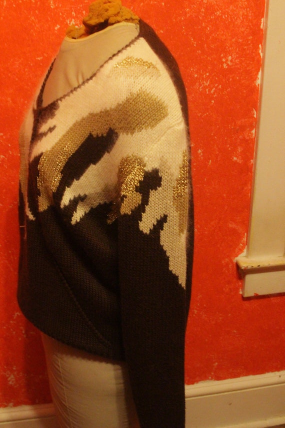 80's Asymmetric Brown Sweater with metallic and a… - image 5