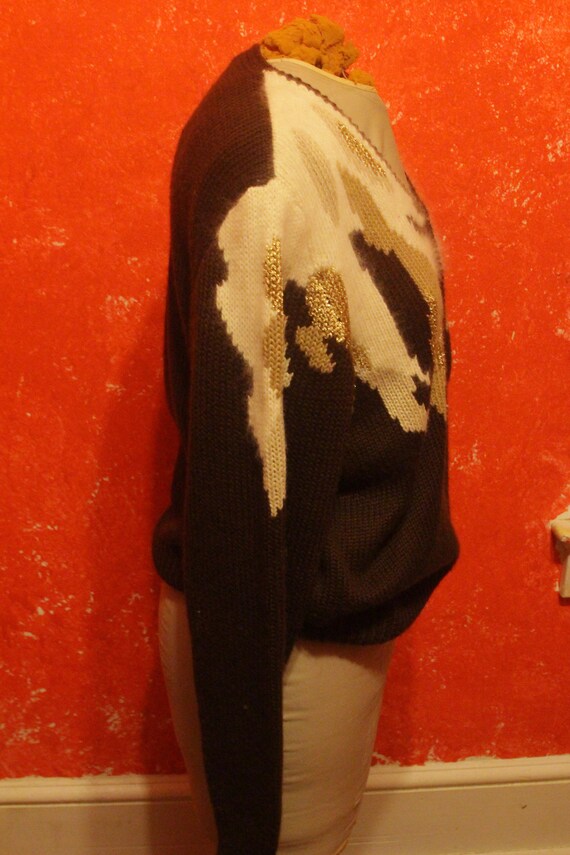 80's Asymmetric Brown Sweater with metallic and a… - image 6