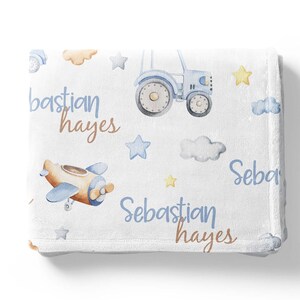Personalized transport blanket, Custom name baby blanket, Transportation blanket, Boy Baby shower gift, Tractor blanket, Truck blanket - RoF