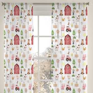 Farm Curtains, Barnyard nursery, Gender neutral curtains for nursery, Farm room decor, Kids room sheer curtains, single panel - MoF
