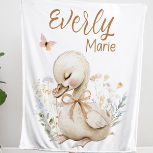 Personalized Girl Baby Goose Blanket, Coquette Bow Goose Blanket, New Baby Gift, Duck Baby Blanket, Baby Shower Gift, Baby Girl Name Blanket