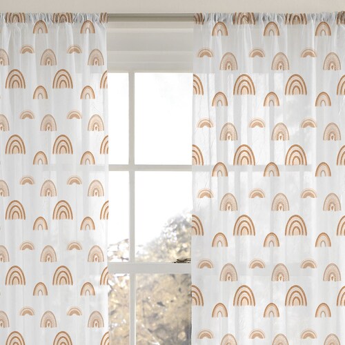 Earthy Rainbow Sheer curtains, Gender Neutral rainbow nursery curtain