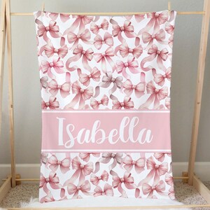 Personalized Pink Bow Blanket, Coquette Bow Blanket, Coquette Aesthetic, Name Blanket, Girly Baby Blanket, Toddler Girl Blanket, Bow Nursery