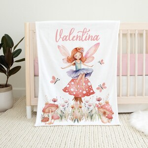 Personalized Fairy blanket, Fairy nursery bedding, Wildflowers blanket, Mushroom blanket, New baby gift, Fairy nursery theme - Fairy Garden