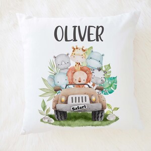 Personalized Safari jeep pillow cover, Safari nursery, Jungle square pillow case, Safari baby gift, Safari nursery decor, Zoo Pillow - CuS