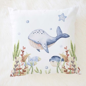 COUVERTURE d&#39;oreiller baleine, taie d&#39;oreiller océan, literie pour chambre d&#39;enfant sous la mer, décoration de chambre animaux marins, taie d&#39;oreiller carrée océan, sous-marin - LiO