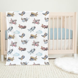 Airplane Minky Blanket, Airplane Baby Gift, Airplanes Nursery Bedding, Newborn Gifts, Plane crib bedding, Aviation Blanket, Aviator - LiA