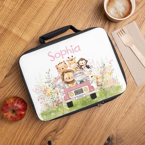 Girls Personalized lunch box, Girl safari lunchbox, Custom name lunch bag, Kids back to school gift, Girl lunchbox insulated, Kids lunch bag