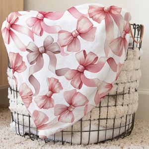 Pink Coquette Bow Blanket, Coquette Bow Baby Blanket, Pink Bow Blanket, Toddler Girly Blanket, Coquette Aesthetic, Bow Coquette Blanket
