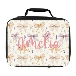 Girls Personalized Lunch Box, Coquette Bow lunchbox, Pink Coquette lunch bag, Kids back to school gift, Girl Ribbon lunchbox, insulated