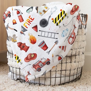 Firefighter Minky Blanket – Soft Baby Blanket for Boys | Fire Truck Nursery Decor | Toddler Blanket Gift- LiH