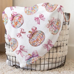 Disco ball pumpkin minky blanket, Pink Coquete bow blanket, Girly blanket, Pumpkin baby blanket, Pink disco ball blanket, Girl baby blanket