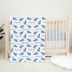 Personalized Whale baby blanket, Under the sea blanket, Ocean blanket, Sea nursery bedding, Ocean baby gift, Newborn baby gift - Blue Whale